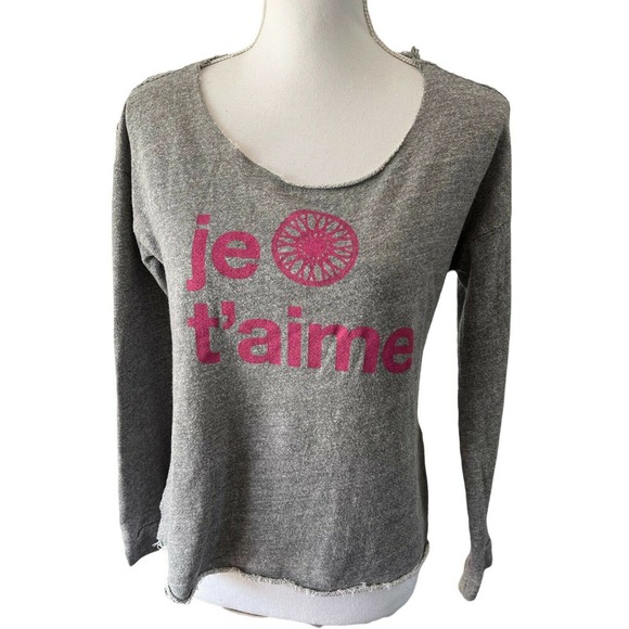Soulcycle Je T’aime Grey Pullover Knit Long Sleeve Mesh Workout Sweatshirt Large - Picture 1 of 6